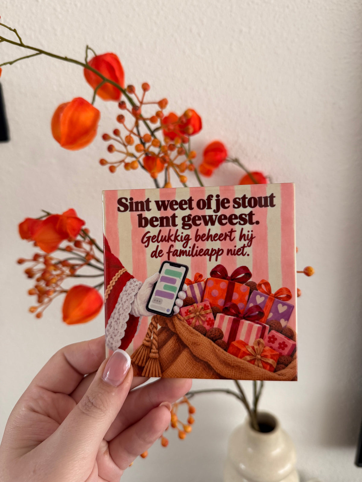 Tegel Sint weet of je stout bent geweest - hoogglans 11x11 cm