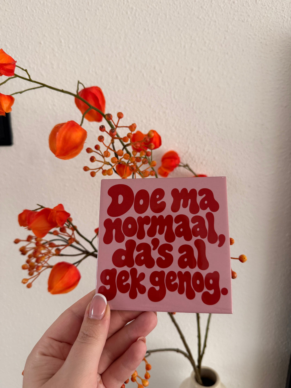 Tegel Doe ma normaal da's al gek genoeg - hoogglans 11x11 cm