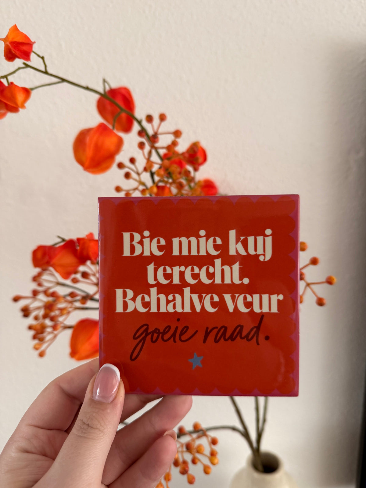 Tegel Bie mie kuj terecht behalve veur goeie raad - hoogglans 11x11 cm