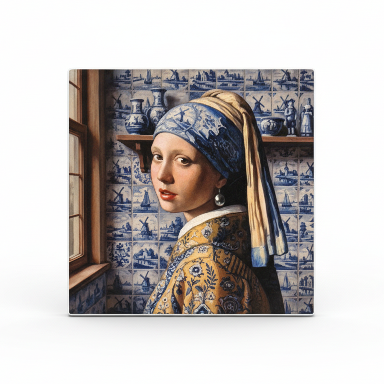 Tegel Meisje met de Parel Delfts Blauw