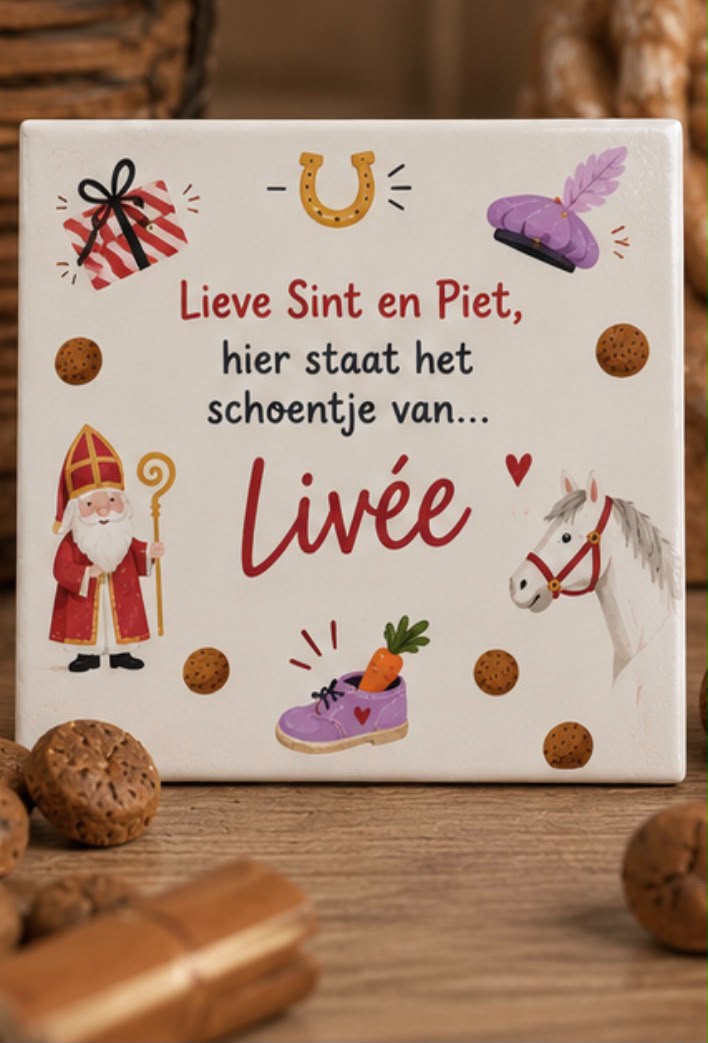 Gepersonaliseerde Sinterklaas schoentjes-tegel met Sint, Amerigo en naam