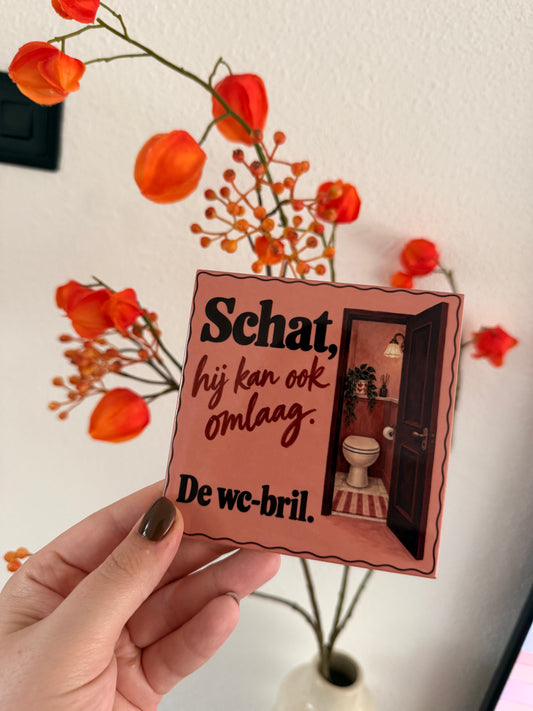 Tegeltje ‘Schat, hij kan ook omlaag’