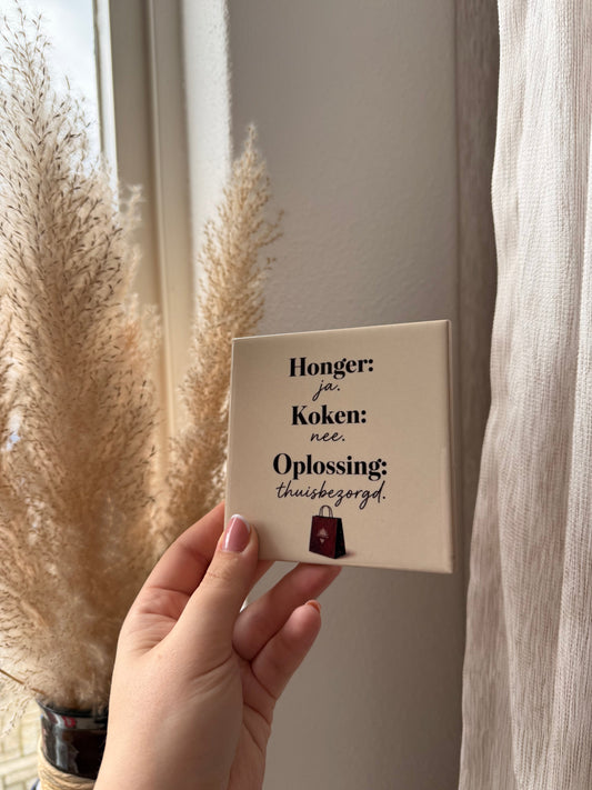 Honger: ja. Koken: nee. Oplossing: thuisbezorgd.