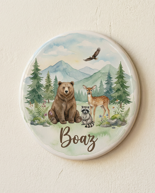 Ronde Tegel Bosdieren aquarel - Gepersonaliseerd met Naam