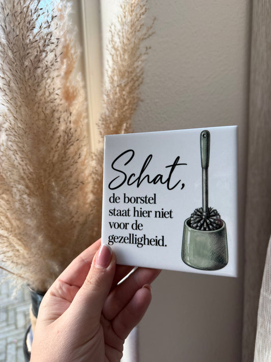 Tegel Schat de borstel staat hier niet voor de gezelligheid - hoogglans 11x11 cm