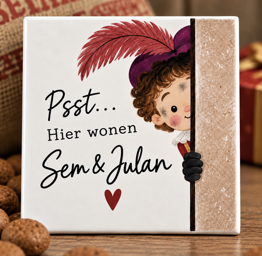 Psst… hier woont – gepersonaliseerde Piet-tegel