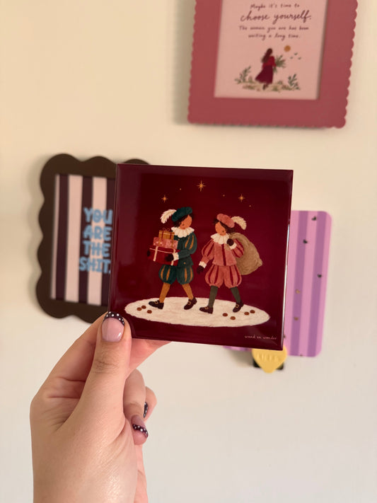 Geluksprentjes – Sinterklaas tegel met twee Pietjes