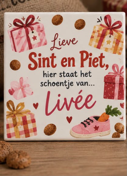 Gepersonaliseerde Sinterklaas schoentjes-tegel meisje – roze