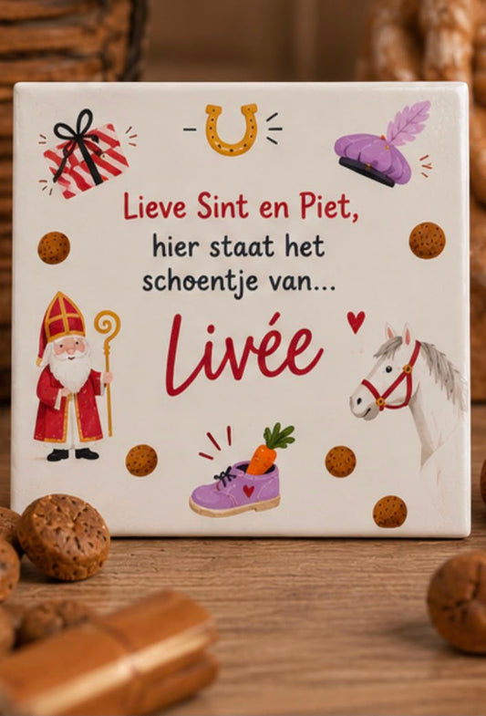 Gepersonaliseerde Sinterklaas schoentjes-tegel met Sint, Amerigo en naam